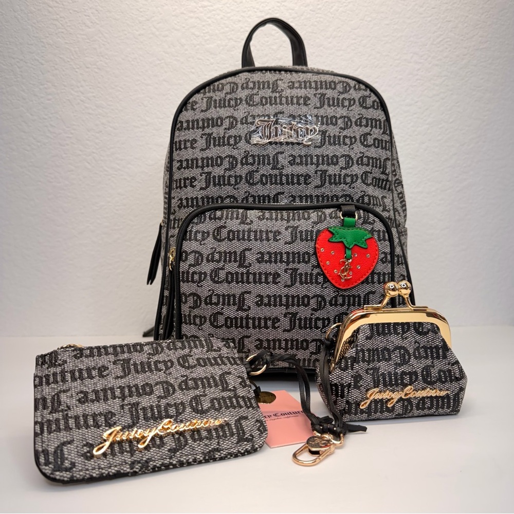 Juicy Couture Freshly Picked mini Backpack black & gray with Strawberry Charm